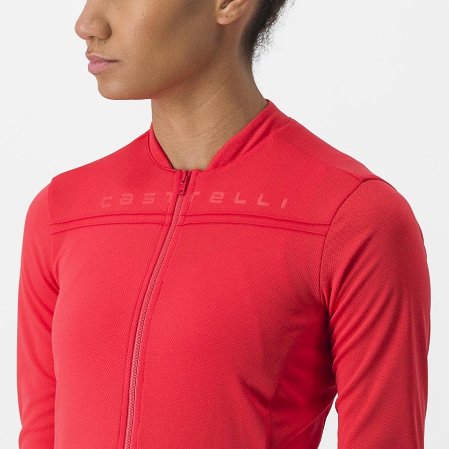 Castelli ANIMA 4 LONG SLEEVE レディース ユニフォーム 赤 | 489573-VEG