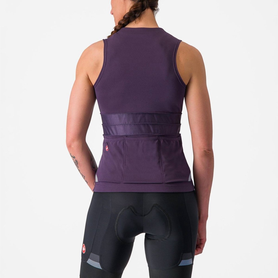 Castelli ANIMA 4 SLEEVELESS レディース ユニフォーム 紫 白 | 652183-UCX