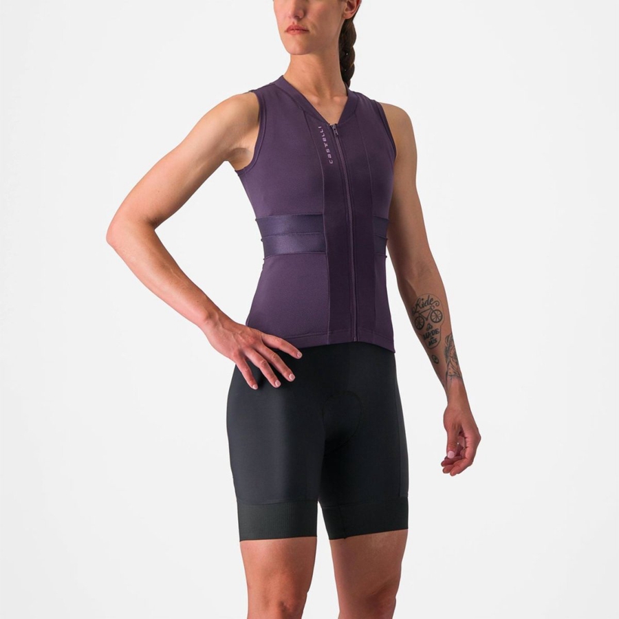 Castelli ANIMA 4 SLEEVELESS レディース ユニフォーム 紫 白 | 652183-UCX