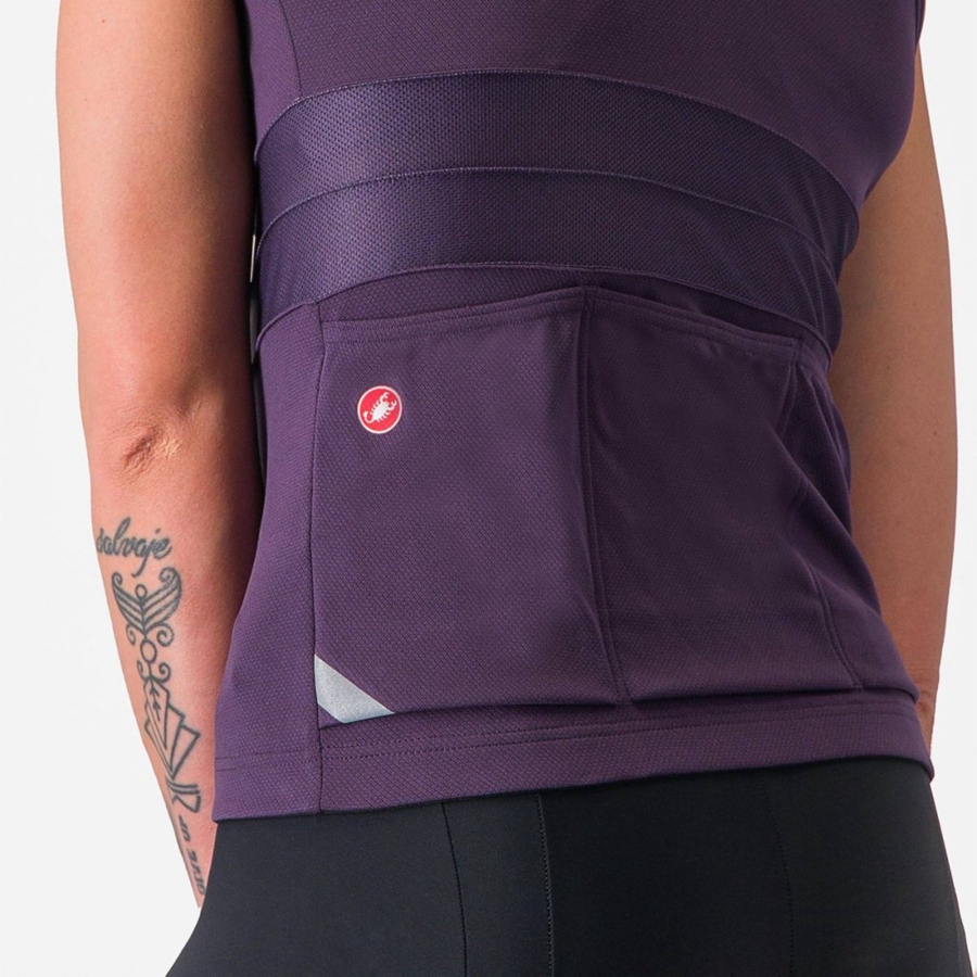 Castelli ANIMA 4 SLEEVELESS レディース ユニフォーム 紫 白 | 652183-UCX