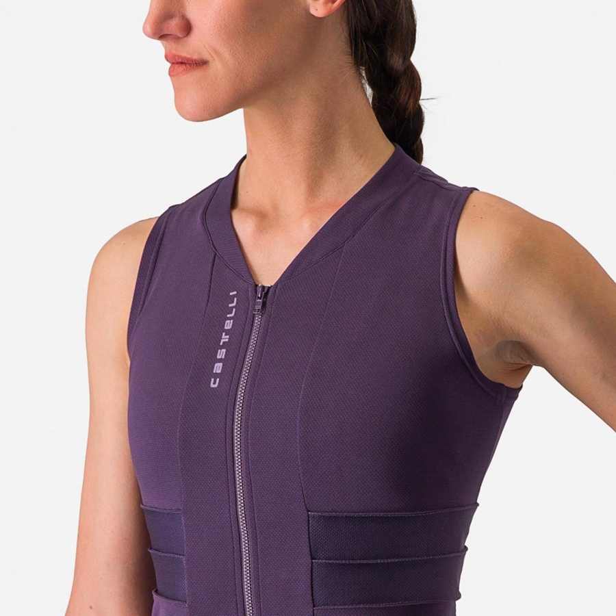 Castelli ANIMA 4 SLEEVELESS レディース ユニフォーム 紫 白 | 652183-UCX