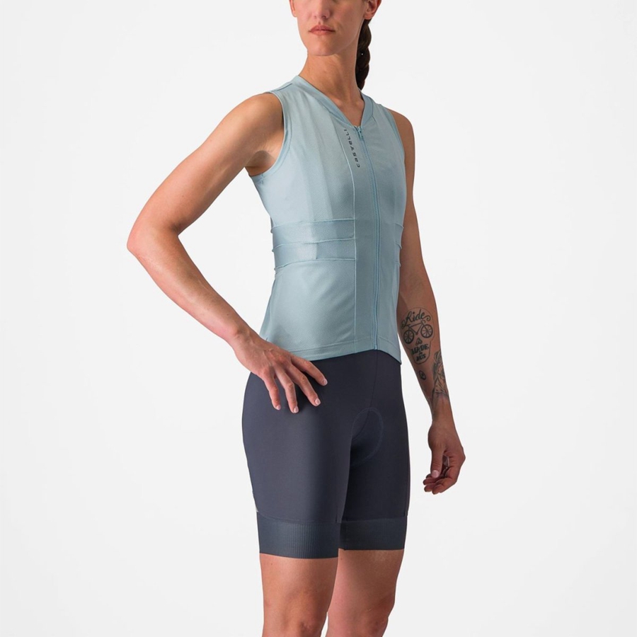 Castelli ANIMA 4 SLEEVELESS レディース ユニフォーム 青 暗グレー 青 | 740892-VBA