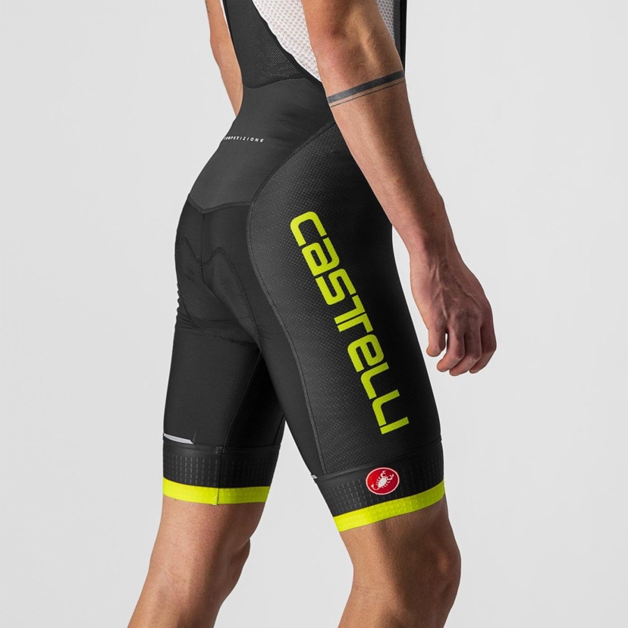 Castelli COMPETIZIONE KIT メンズ ビブショーツ 黒 ライト緑 | 406938-VED