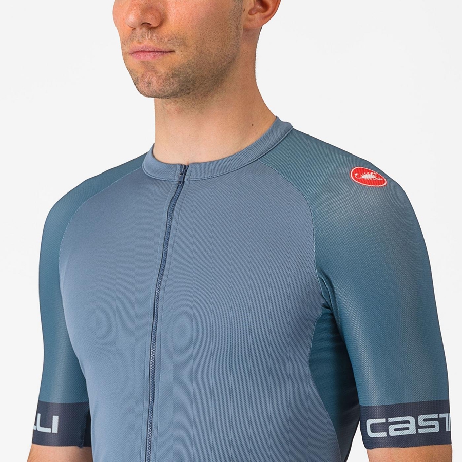 Castelli ENTRATA VI メンズ ユニフォーム ライトグレー 青 暗グレー | 358269-BYT