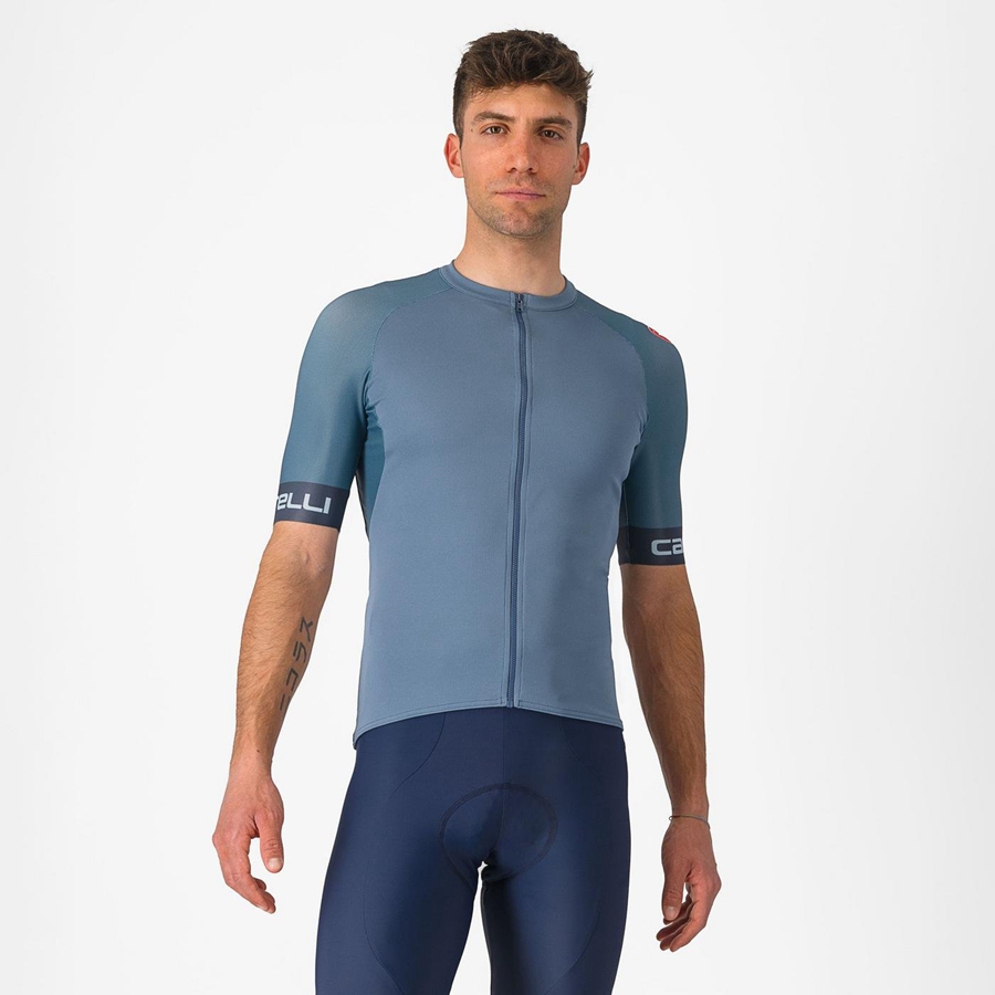 Castelli ENTRATA VI メンズ ユニフォーム ライトグレー 青 暗グレー | 358269-BYT