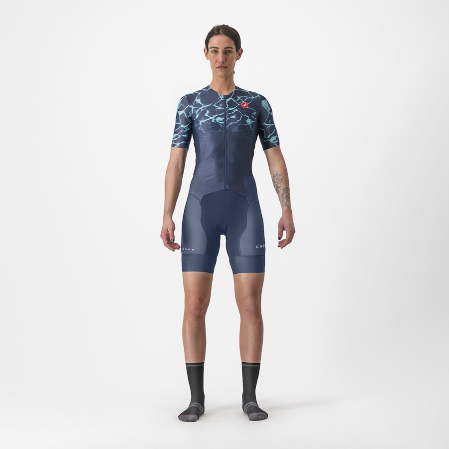 Castelli FREE SANREMO 2 W SHORT SLEEVE レディース スーツ 青 ライトターコイズ | 169350-GNO