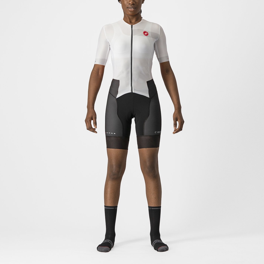 Castelli FREE SANREMO 2 W SHORT SLEEVE レディース スーツ 白 黒 | 145386-EBP