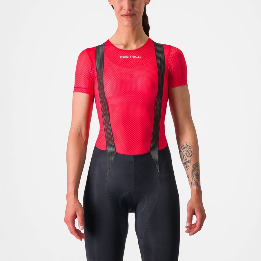 Castelli PRO MESH W SHORT SLEEVE レディース ベースレイヤー 赤 | 453871-AJT