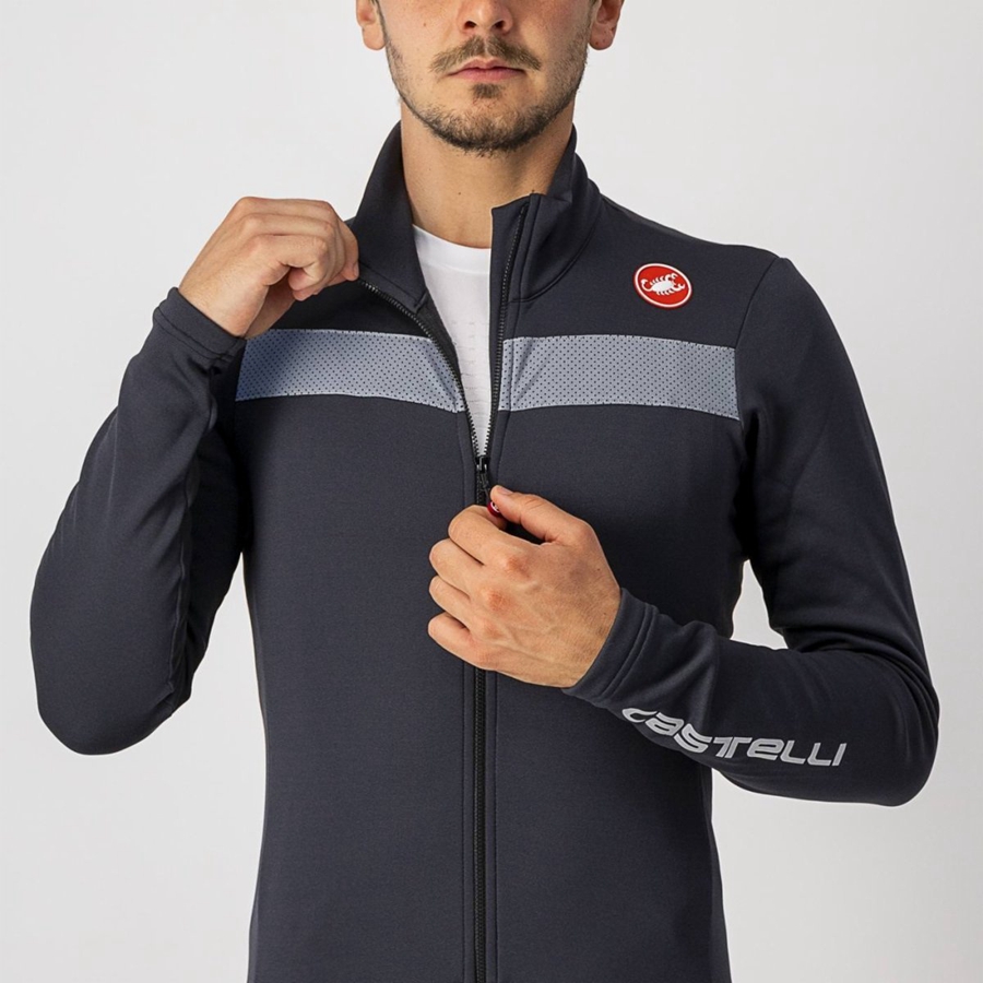 Castelli PURO 3 FZ メンズ ユニフォーム 黒 シルバー | 280493-PHJ