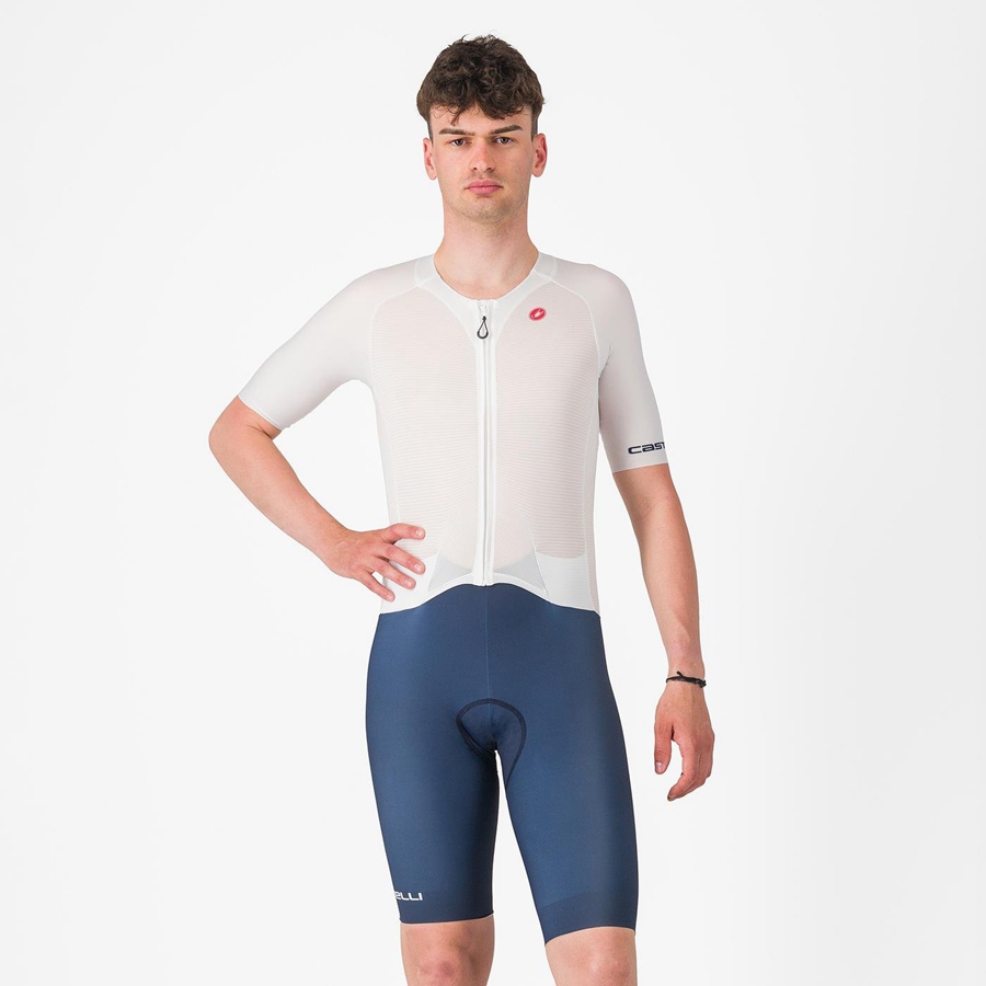 Castelli SANREMO BTW X2 メンズ スピードスーツ 白 青 | 314609-SQK