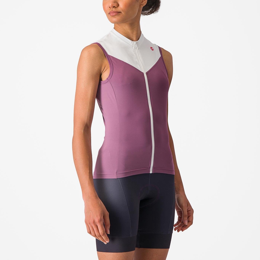 Castelli SOLARIS SLEEVELESS レディース ユニフォーム 深い紫 白 | 034218-BFY