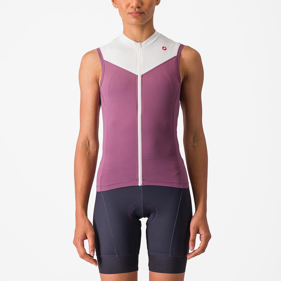 Castelli SOLARIS SLEEVELESS レディース ユニフォーム 深い紫 白 | 034218-BFY