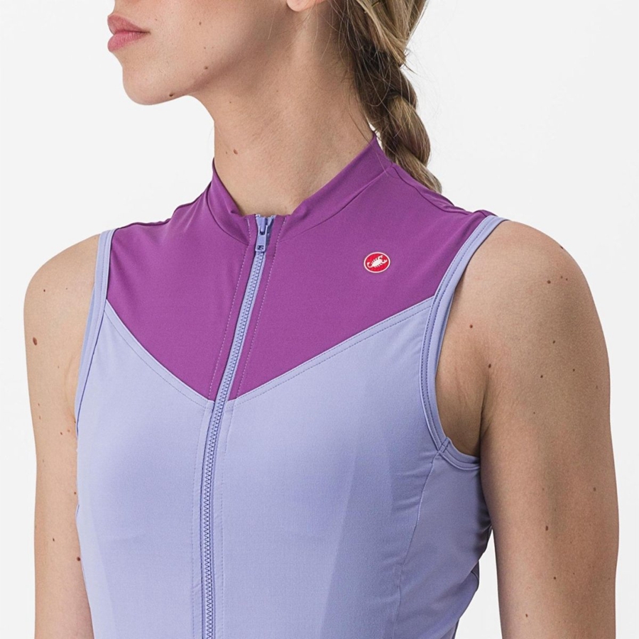 Castelli SOLARIS SLEEVELESS レディース ユニフォーム 紫 白 | 649075-OFW