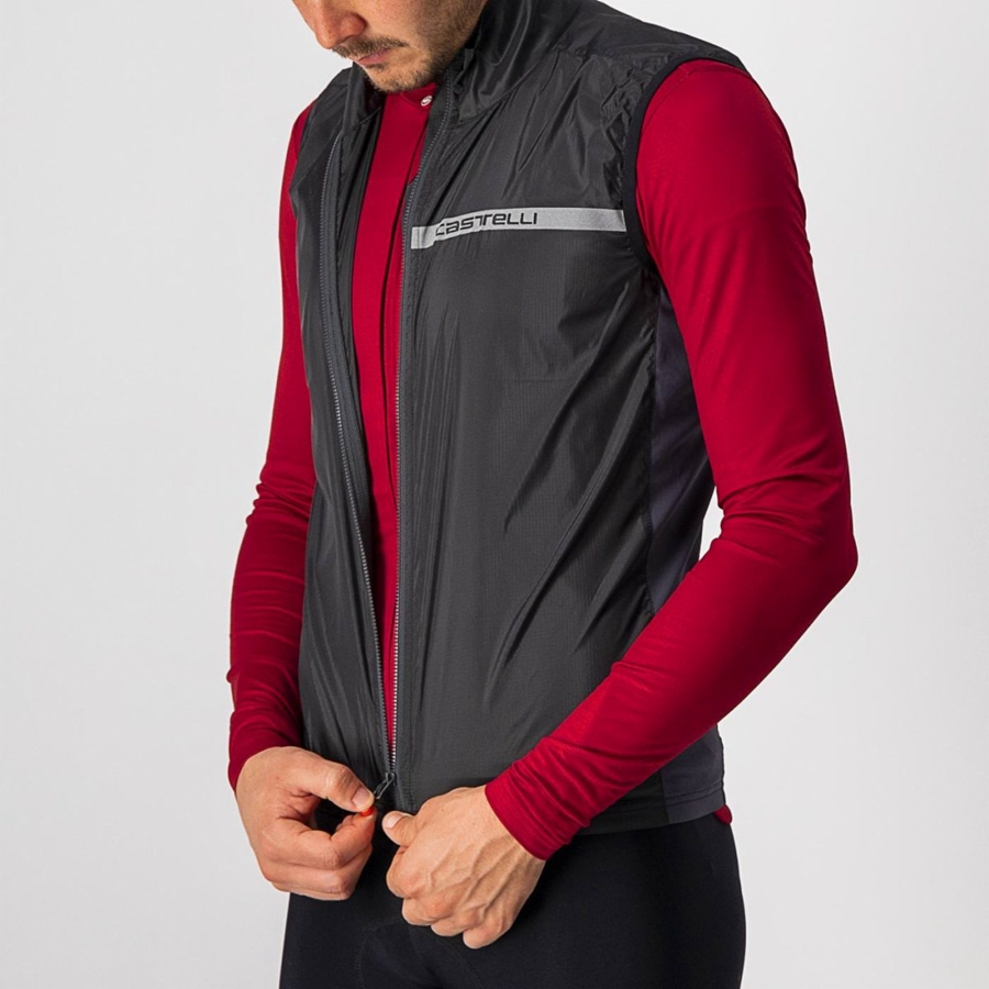 Castelli SQUADRA STRETCH メンズ ベスト 黒 暗グレー | 158279-EMS