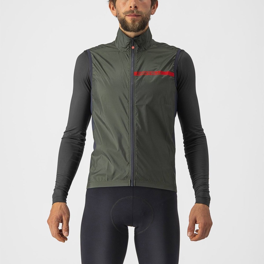 Castelli SQUADRA STRETCH メンズ ベスト 緑 暗グレー | 467528-HEN