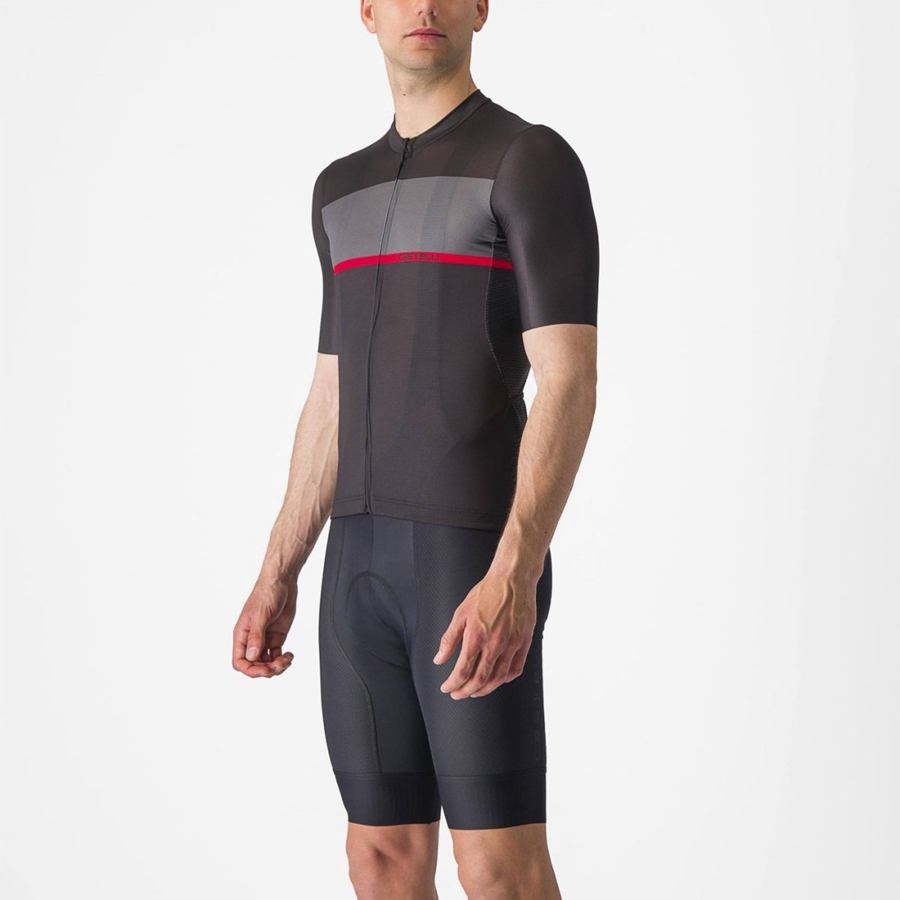 Castelli TRADIZIONE メンズ ユニフォーム 黒 暗グレー 赤 | 458296-PAN