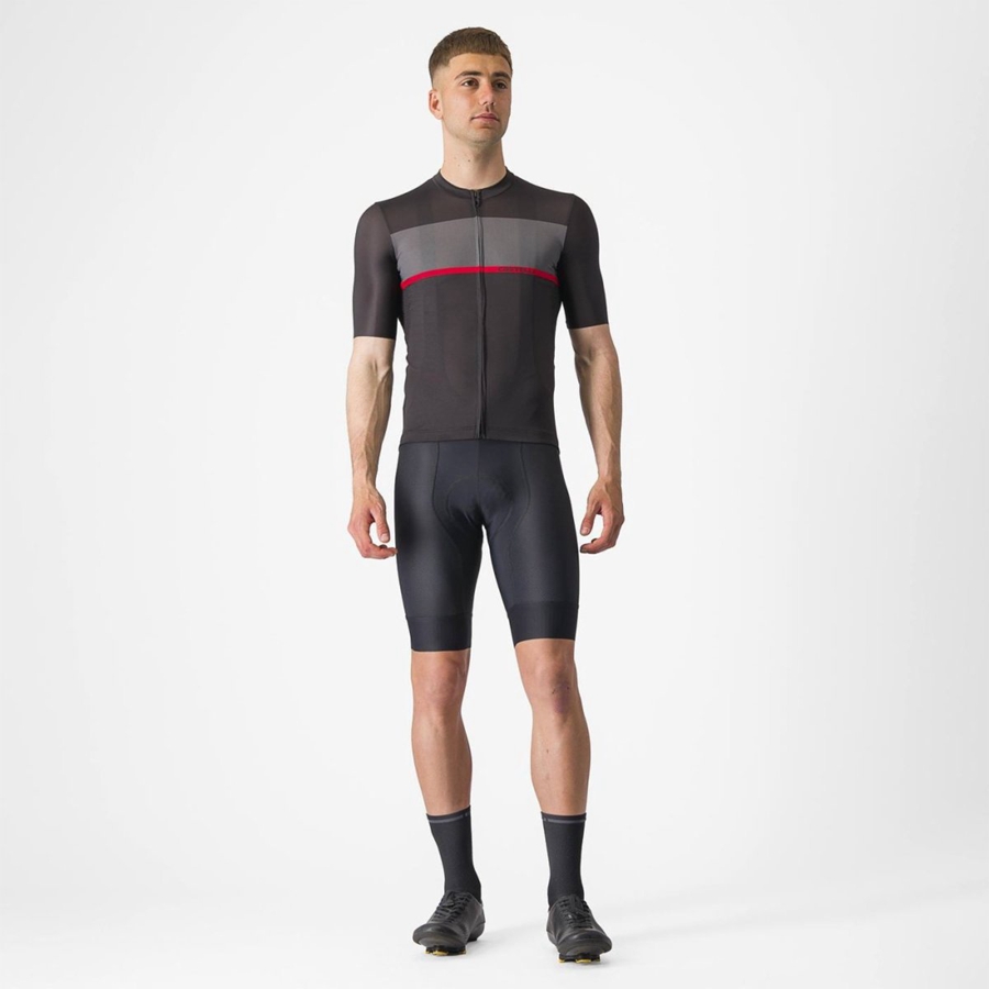 Castelli TRADIZIONE メンズ ユニフォーム 黒 暗グレー 赤 | 458296-PAN